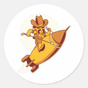 Sticker Rond Cow-boy à fusée