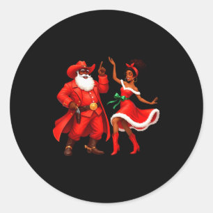 Sticker Rond Cow-boy Noir Et Vachère De Noël Western De Noël X