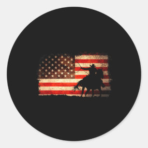 Sticker Rond Cow-boy Rodéo Western Country Cheval Drapeau Usa 4