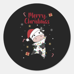Sticker Rond Cow Cheerful Christmas Winter Animals Cows