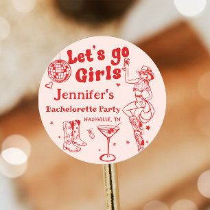 Sticker Rond Cow-girl de disco rouge enterrement de vie de jeun