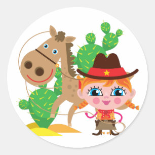 Sticker Rond Cow-girl et cheval