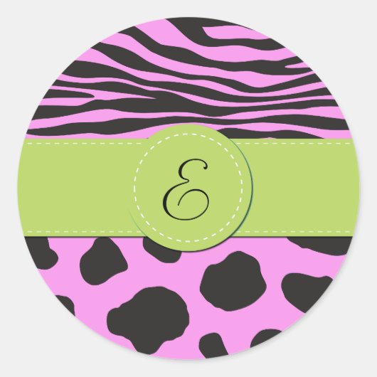 Sticker Rond Cow Print, Cow Spots, Zebra Stripes, monogram (Devant)