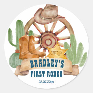 Sticker Rond Cowboy 1er rodéo cheval ferme fête personnalisée