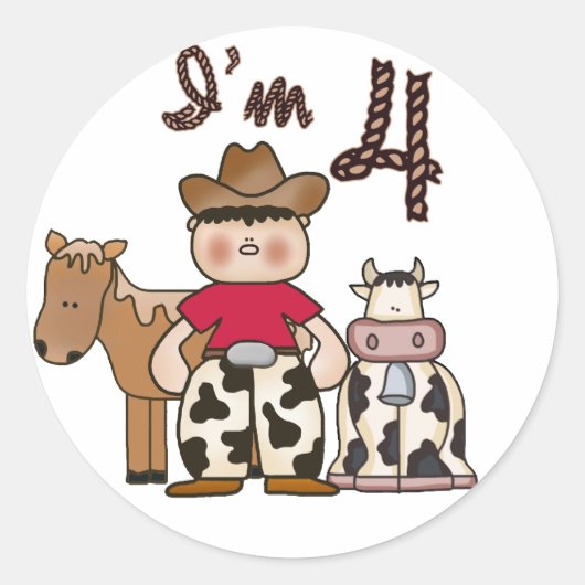 Sticker Rond Cowboy 4e anniversaire (Devant)