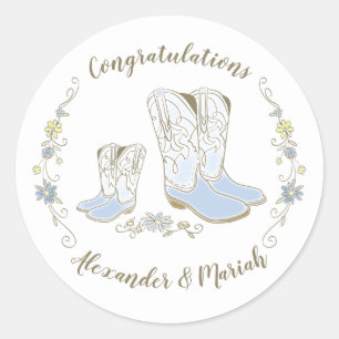 Sticker Rond Cowboy Baby shower Pays Western Blue Boy
