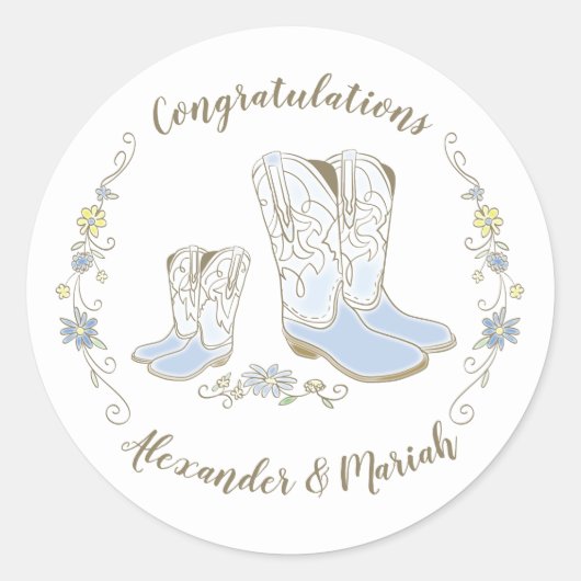 Sticker Rond Cowboy Baby shower Pays Western Blue Boy (Devant)