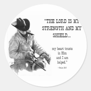 STICKER ROND COWBOY : BIBLE : STRENTGH, SHIELD : RÉALISME PENCI