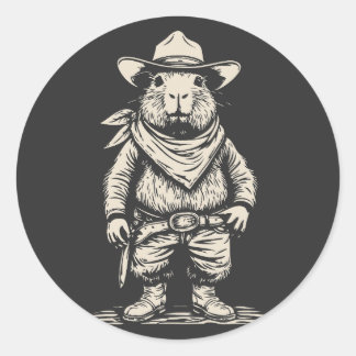 Sticker Rond cowboy capybara
