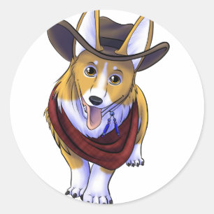 Sticker Rond Cowboy Corgi