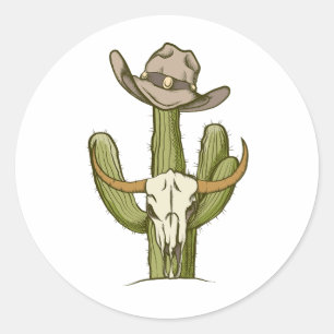 Sticker Rond Cowboy En Westen Cactus Idées Cadeaux Yeehaw