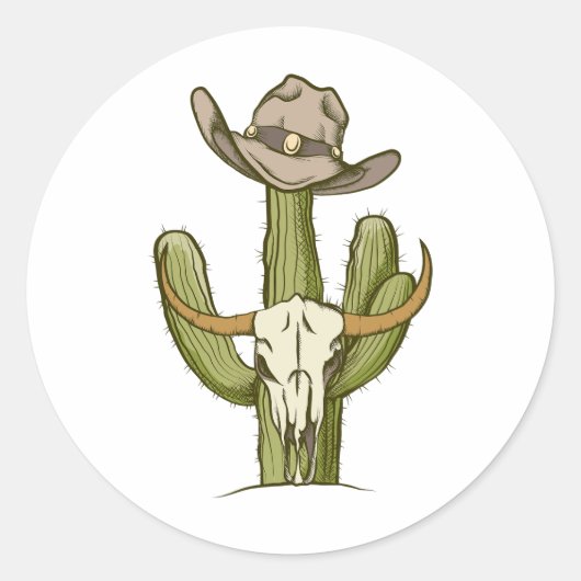 Sticker Rond Cowboy En Westen Cactus Idées Cadeaux Yeehaw (Devant)