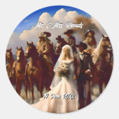 Sticker Rond Cowboy et mariée Mariage extérieur (Devant)