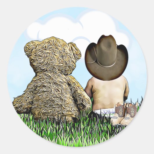 Sticker Rond Cowboy et Teddy Bear Baby Boy (Devant)