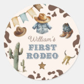 Sticker Rond Cowboy First Rodeo Wild West fête d'anniversaire (Devant)