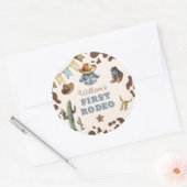 Sticker Rond Cowboy First Rodeo Wild West fête d'anniversaire (Enveloppe)