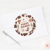 Sticker Rond Cowboy First Rodeo Wild West fête d'anniversaire (Enveloppe)