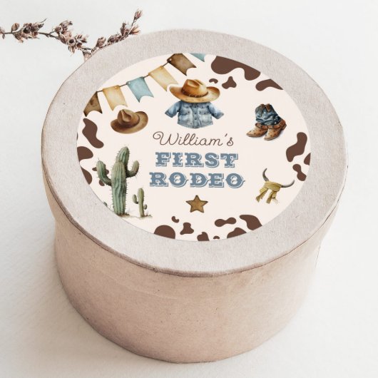 Sticker Rond Cowboy First Rodeo Wild West fête d'anniversaire