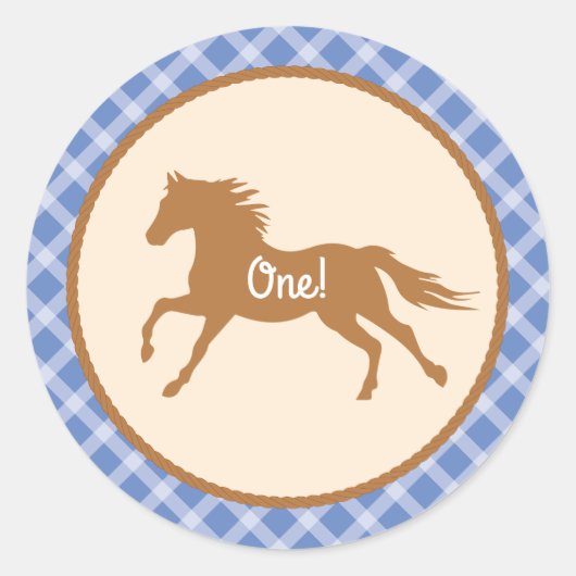 Sticker Rond Cowboy Horse Pony Cute 1er Anniversaire Thème de f (Devant)
