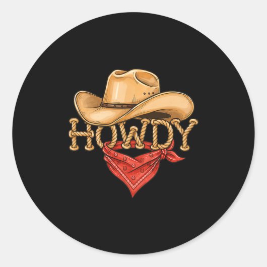 Sticker Rond Cowboy Howdy Rope Hat Bandana Western Rodeo Design (Devant)
