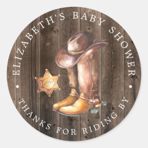 Sticker Rond Cowboy Le Merci de Baby shower Drive-By privilég