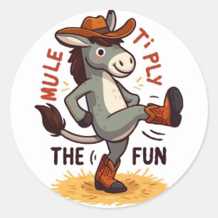 Sticker Rond Cowboy Mule - Mule tiply the Fun