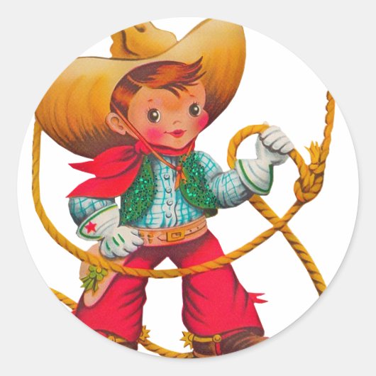 Sticker Rond Cowboy Retro Boy Child Cute Western (Devant)