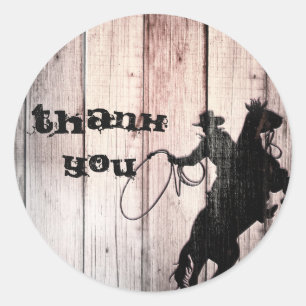 Sticker Rond Cowboy Rustic Wood Grange Country Party Favoriser