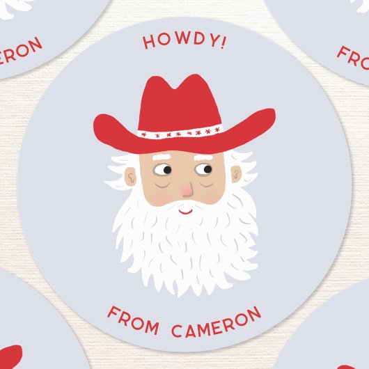 Sticker Rond Cowboy Santa Claus Christmas Custom Text