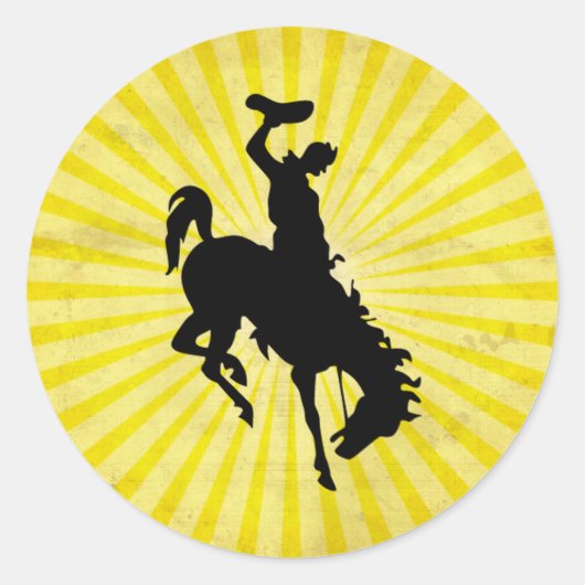 Sticker Rond Cowboy sur Bronc Bucking; jaune (Devant)