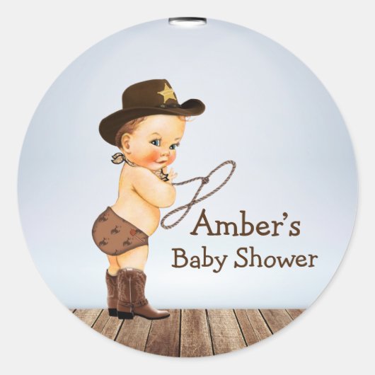 Sticker Rond Cowboy Sur Son Chemin Baby shower (Devant)