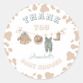 Sticker Rond Cowboy Western Boy Baby shower Merci (Devant)
