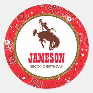 Sticker Rond Cowboy Western Old West Baby shower d'anniversaire
