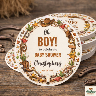 Sticker Rond Cowboy Wild West Rodeo Ranch   Bébé Western Rustiq