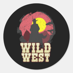 Sticker Rond Cowboy Wild West Western Country Saddle Cadeau