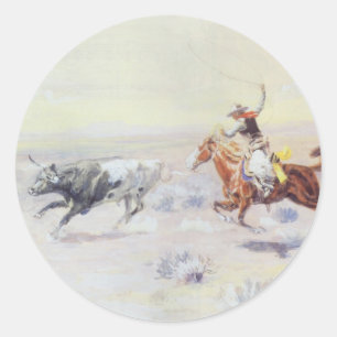 Sticker Rond Cowboys du Triangle Bar par CM Russell