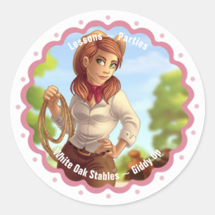 Sticker Rond Cowgirl avec Casquette et Lasso