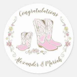 Sticker Rond Cowgirl Baby shower Pays Western Rose Girl