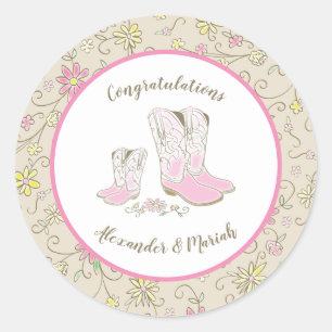 Sticker Rond Cowgirl Baby shower Pays Western Rose Girl