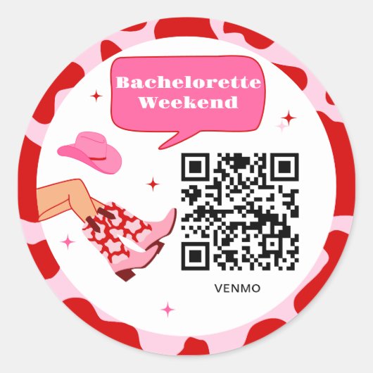Sticker Rond Cowgirl Bachelorette Venmo QR Code (Devant)