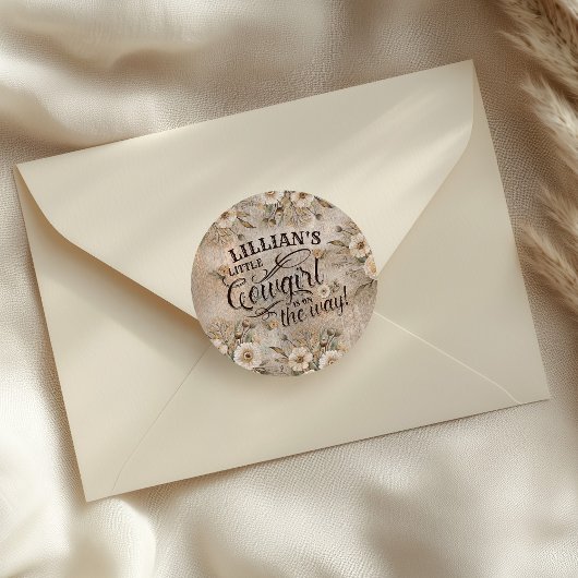 Sticker Rond Cowgirl Boho Floral Western Script