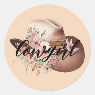 Sticker Rond Cowgirl Brown White Grotte de l'Ouest animal