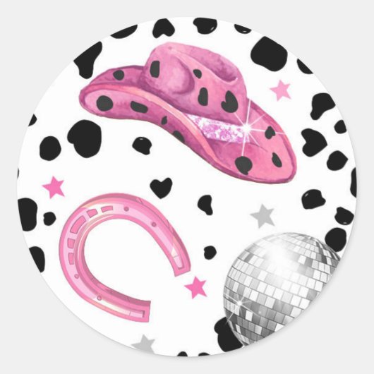 Sticker Rond Cowgirl Disco Rodéo Douche Anniversaire Cupcake (Devant)