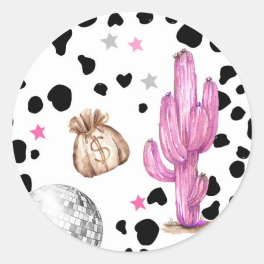 Sticker Rond Cowgirl Disco Rodéo Douche Anniversaire Cupcake (Devant)