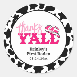 Sticker Rond Cowgirl Disco Rose Premier Rodéo Merci Y'all