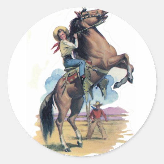 Sticker Rond Cowgirl en cheval (Devant)