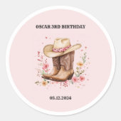 Sticker Rond Cowgirl Fleur sauvage Bash Anniversaire rose | Wes (Devant)