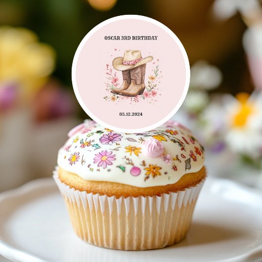 Sticker Rond Cowgirl Fleur sauvage Bash Anniversaire rose | Wes