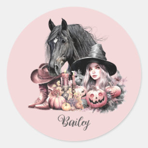 Sticker Rond Cowgirl Halloween cheval Les chambres sont pour le