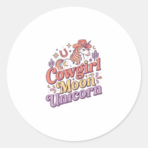 Sticker Rond Cowgirl Licorne Lune Licorne Marchandises Fantaisi